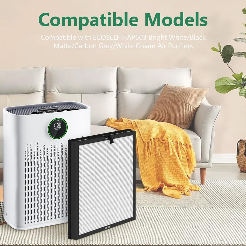 FCFMY فلتر بديل HAP-603 2 عبوات متوافق مع جهاز تنقية الهواء ECOSELF HAP603، فلتر بديل HAP603 3 في 1، أبيض - Image 2